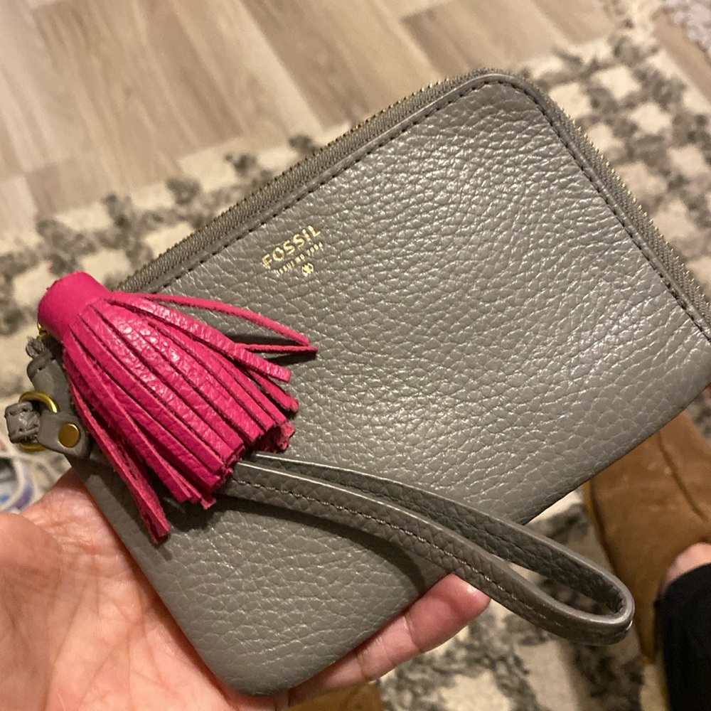 Fossil Wristlet Gray Color With Fringe - image 1